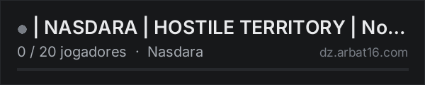 | NASDARA | HOSTILE TERRITORY | No Trader na lista de servidores de DayZ da AR16