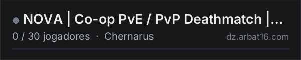 NOVA | Co-op PvE / PvP Deathmatch | Persistent Gear | Chernarus na lista de servidores de DayZ da AR16