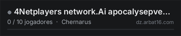 4Netplayers network.Ai apocalysepvehigh tech, na lista de servidores de DayZ da AR16
