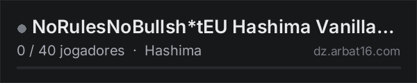NoRulesNoBullsh*tEU Hashima Vanilla+ 1PP discord:nTnyWpt4cq na lista de servidores de DayZ da AR16