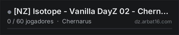 [NZ] Isotope - Vanilla DayZ 02 - Chernarus na lista de servidores de DayZ da AR16