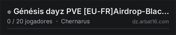 Génésis dayz PVE EU-FRAirdrop-Blackmarket-Ai Bunker-Trader+ na lista de servidores de DayZ da AR16