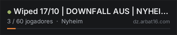 Wiped 17/10 | DOWNFALL AUS | NYHEIM | HIGH LOOT | PVP | 1PP | 6 na lista de servidores de DayZ da AR16