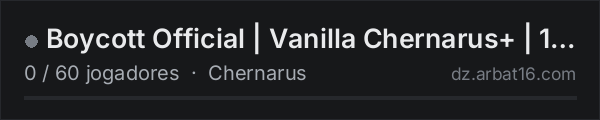 Boycott Official | Vanilla Chernarus+ | 1PP | No Mods na lista de servidores de DayZ da AR16