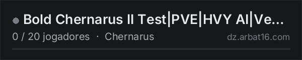 Bold Chernarus II Test|PVE|HVY AI|Vehicles|Helis|Terje na lista de servidores de DayZ da AR16