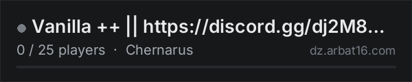 Vanilla ++ || https://discord.gg/dj2M8Wndwt on the AR16 DayZ server list