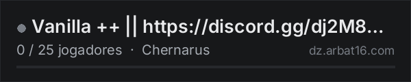 Vanilla ++ || https://discord.gg/dj2M8Wndwt na lista de servidores de DayZ da AR16