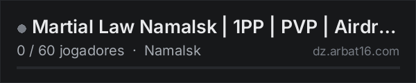 Martial Law Namalsk | 1PP | PVP | Airdrops | KOTH na lista de servidores de DayZ da AR16