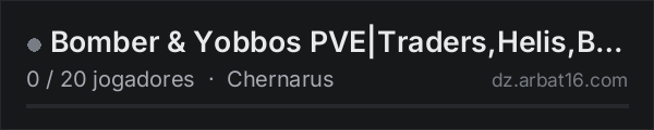 Bomber & Yobbos PVE|Traders,Helis,Bunker,AI,Oil Rig,KeyCards| na lista de servidores de DayZ da AR16