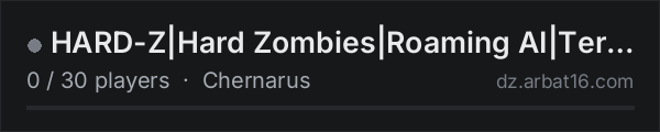 HARD-Z|Hard Zombies|Roaming AI|Terje|Build Anywhere| on the AR16 DayZ server list