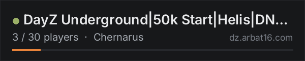 DayZ Underground|50k Start|Helis|DNA|Custom Areas|PvE Only on the AR16 DayZ server list
