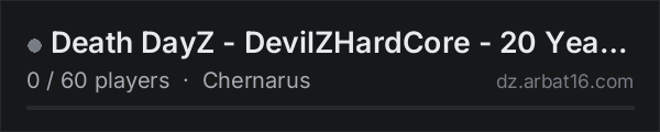 Death DayZ - DevilZHardCore - 20 Years Later Jungle - RAGEQUIT on the AR16 DayZ server list