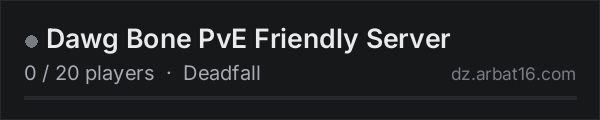 Dawg Bone PvE Friendly Server on the AR16 DayZ server list