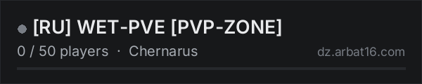 [RU] WET-PVE [PVP-ZONE] on the AR16 DayZ server list