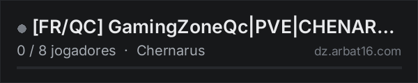 [FR/QC] GamingZoneQc|PVE|CHENARUSPLUS|TRADERVEHICULE BETA na lista de servidores de DayZ da AR16