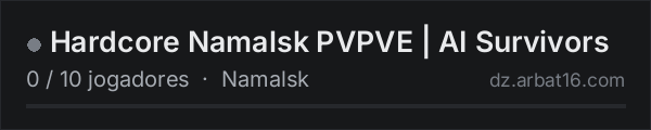 Hardcore Namalsk PVPVE | AI Survivors na lista de servidores de DayZ da AR16