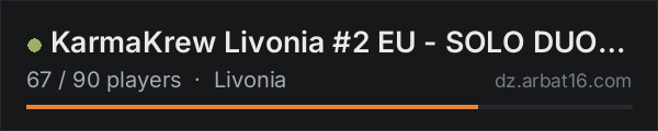 KarmaKrew Livonia #2 EU - SOLO DUO TRIO | 1PP | VANILLA + MODS on the AR16 DayZ server list