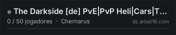 The Darkside de PvE|PvP Heli|Cars|Trader na lista de servidores de DayZ da AR16