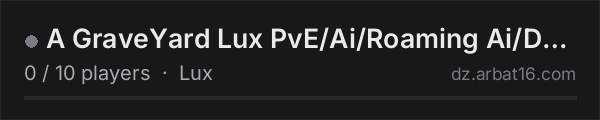 A GraveYard Lux PvE/Ai/Roaming Ai/DNA/Terje on the AR16 DayZ server list