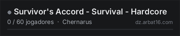 Survivor's Accord - Survival - Hardcore na lista de servidores de DayZ da AR16
