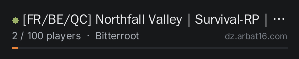 FR/BE/QC Northfall Valley|Survival-RP| Bitterroot on the AR16 DayZ server list