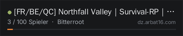 [FR/BE/QC] Northfall Valley｜Survival-RP｜ Bitterroot in der DayZ-Serverliste von AR16