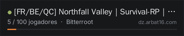 FR/BE/QC Northfall Valley|Survival-RP| Bitterroot na lista de servidores de DayZ da AR16