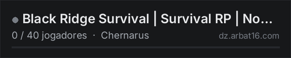 Black Ridge Survival | Survival RP | No KOS | Factions | Trader na lista de servidores de DayZ da AR16