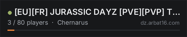 [EU][FR] JURASSIC DAYZ [PVE][PVP] TRADER DINO ALIEN LOOT++ 300K on the AR16 DayZ server list