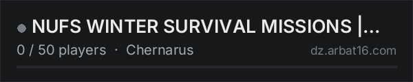 NUFS WINTER SURVIVAL MISSIONS | MINING | TRADERS | 1PP on the AR16 DayZ server list