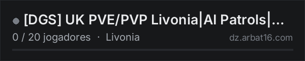 [DGS] UK PVE/PVP Livonia|AI Patrols|Heli|Traders|Short Nights|B na lista de servidores de DayZ da AR16