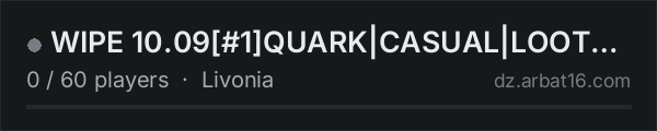 WIPE 10.09[#1]QUARK|CASUAL|LOOT X10|TRADER|HELI|PvP on the AR16 DayZ server list
