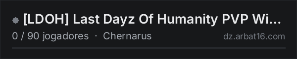 [LDOH] Last Dayz Of Humanity PVP Wiped 16.10 C4Raiding BaseSpaw na lista de servidores de DayZ da AR16