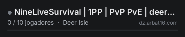 NineLiveSurvival | 1PP | PvP PvE | deer isle | na lista de servidores de DayZ da AR16