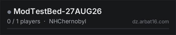 ModTestBed-27AUG26 on the AR16 DayZ server list