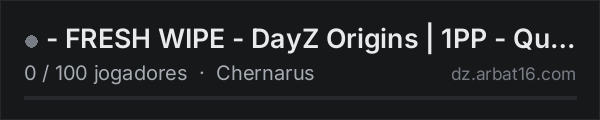 - FRESH WIPE - DayZ Origins | 1PP - Quality Of Life - Vanilla+ na lista de servidores de DayZ da AR16