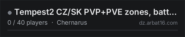 Tempest2 CZ/SK PVP+PVE zones, battlepass on the AR16 DayZ server list