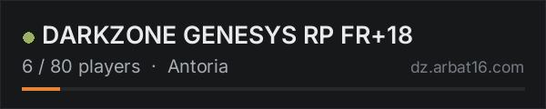 DARKZONE GENESYS RP FR+18 on the AR16 DayZ server list