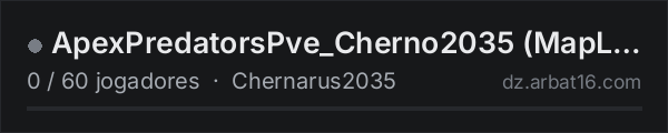 ApexPredatorsPve_Cherno2035 (MapLinked Main Server) na lista de servidores de DayZ da AR16