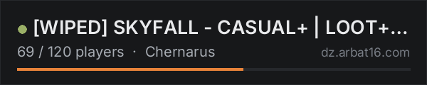 [WIPED] SKYFALL - CASUAL+ | LOOT+ | CARS+ | HIGH FPS+ on the AR16 DayZ server list