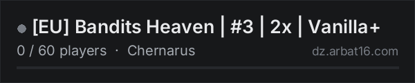[EU] Bandits Heaven | #3 | 2x | Vanilla+ on the AR16 DayZ server list