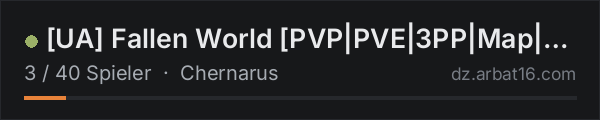 [UA] Fallen World [PVP|PVE|3PP|Map|Group|Teader] in der DayZ-Serverliste von AR16
