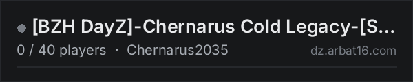 BZH DayZ-Chernarus Cold Legacy-Survie on the AR16 DayZ server list