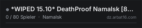 *WIPED 15.10* DeathProof Namalsk [8MAX] 1PP|BBP|HELI|PVP|LOOT+ in der DayZ-Serverliste von AR16