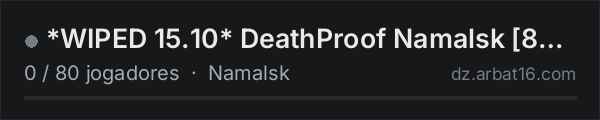 *WIPED 15.10* DeathProof Namalsk 8MAX 1PP|BBP|HELI|PVP|LOOT+ na lista de servidores de DayZ da AR16