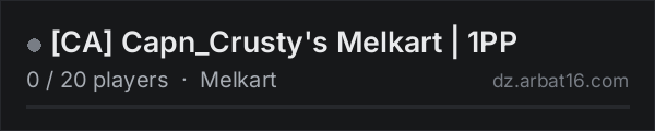 [CA] Capn_Crusty's Melkart | 1PP on the AR16 DayZ server list