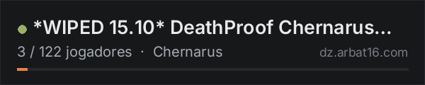 *WIPED 15.10* DeathProof Chernarus NoPartyLimit 1PP|BBP|HELI|PV na lista de servidores de DayZ da AR16