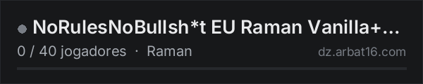 NoRulesNoBullsh*t EU Raman Vanilla+ 1PP discord:nTnyWpt4cq na lista de servidores de DayZ da AR16