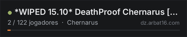 *WIPED 15.10* DeathProof Chernarus [4MAX] 1PP|BBP|HELI|PVP|LOOT na lista de servidores de DayZ da AR16