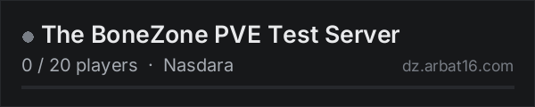 The BoneZone PVE Test Server on the AR16 DayZ server list